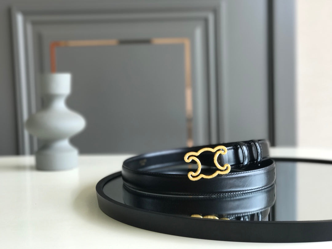 CELINE 25S BELT TRIOMPHE 25MM IN BLACK GLOSSY CALFSKIN 559675