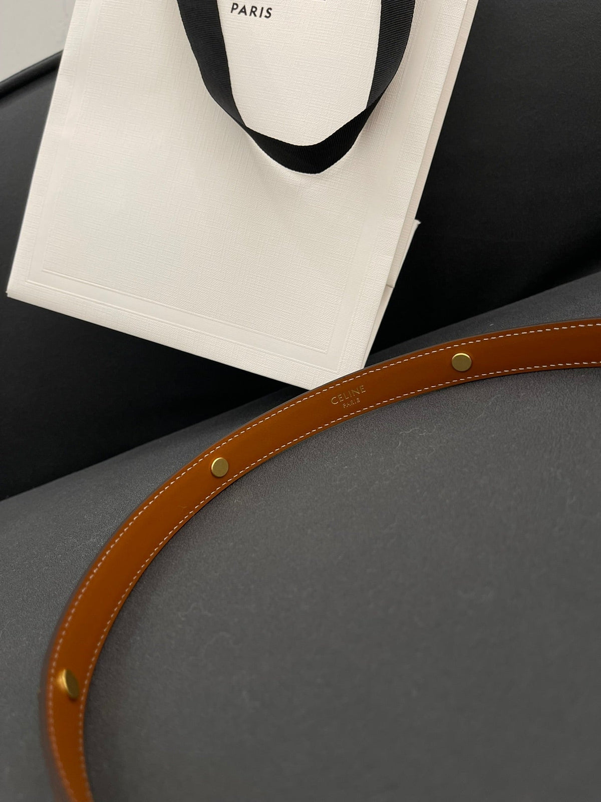 CELINE CL SMALL 18 MM TRIOMPHE BELT IN TAURILLON BRONZE BROWN LEATHER GOLD HARDWARE
