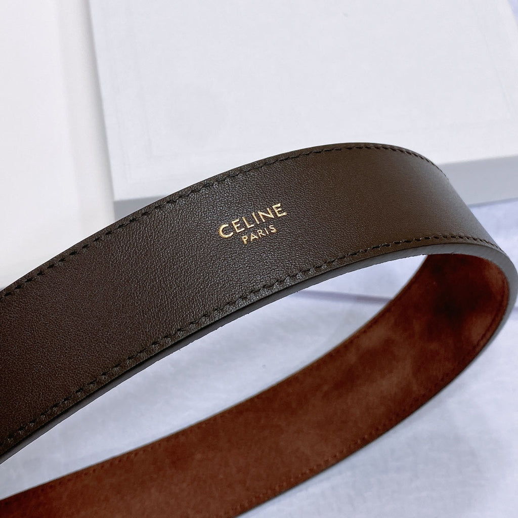 CELINE CL LARGE 35 MM BELT IN CHOCOLATE BROWN SUEDE GOLD HARDWARE