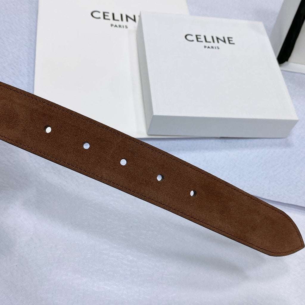 CELINE CL LARGE 35 MM BELT IN CHOCOLATE BROWN SUEDE GOLD HARDWARE