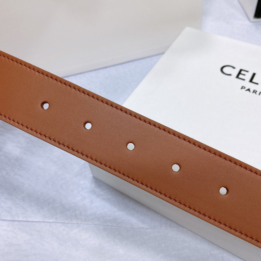CELINE CL LARGE 35 MM BELT IN BRONZE BROWN CALFSKIN GOLD HARDWARE