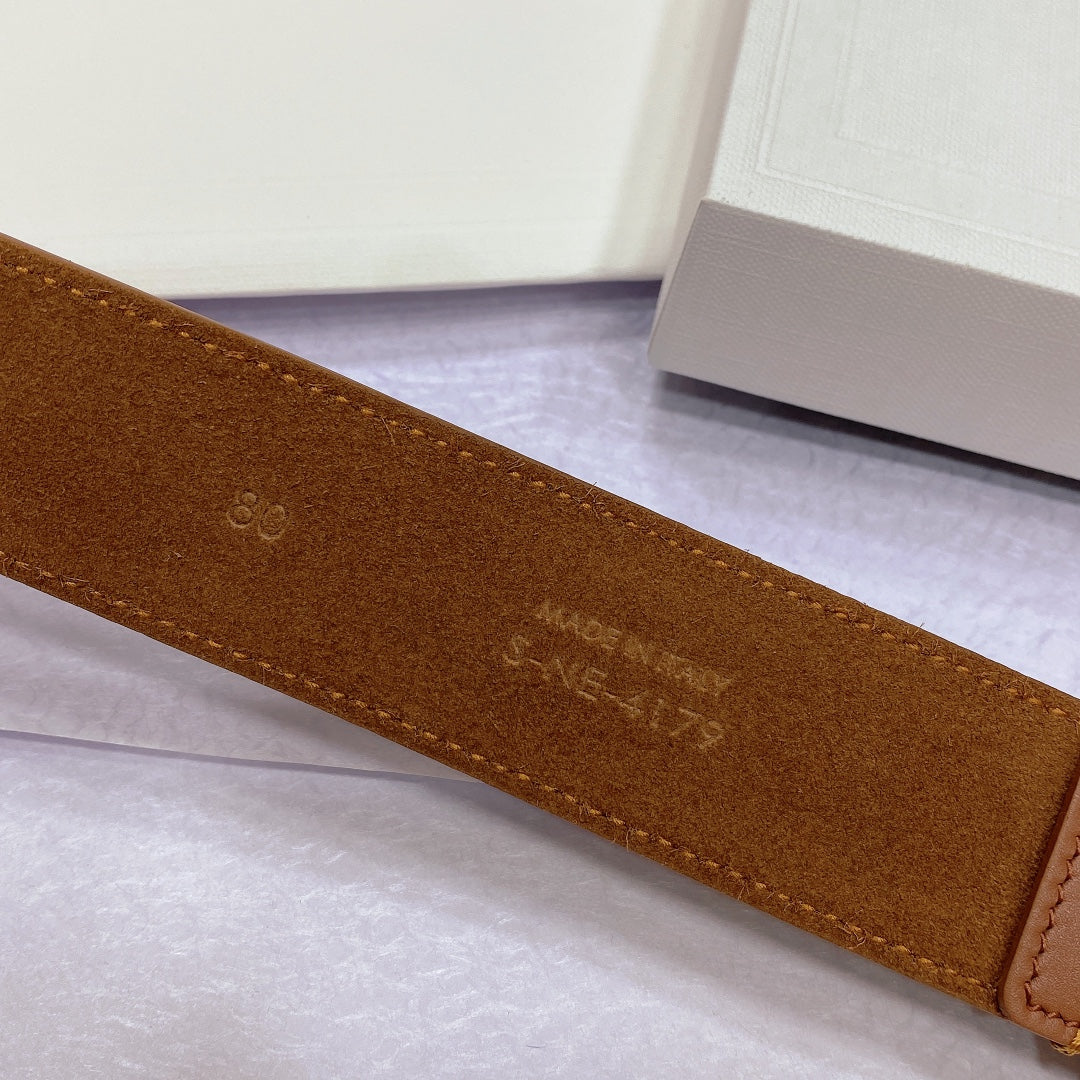 CELINE CL LARGE 35 MM BELT IN BRONZE BROWN CALFSKIN GOLD HARDWARE
