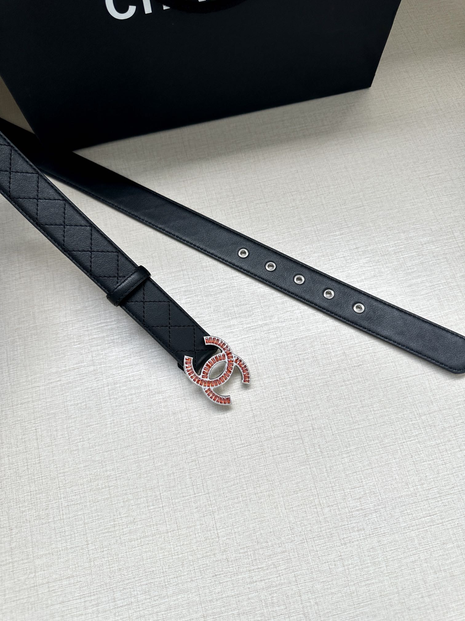 CHANEL 25S BELT 30 MM IN BLACK CALFSKIN 616961