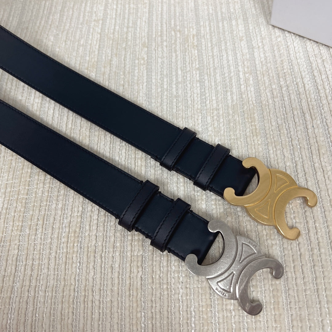 CELINE Triomphe Belt 35mm Black Calfskin Shw