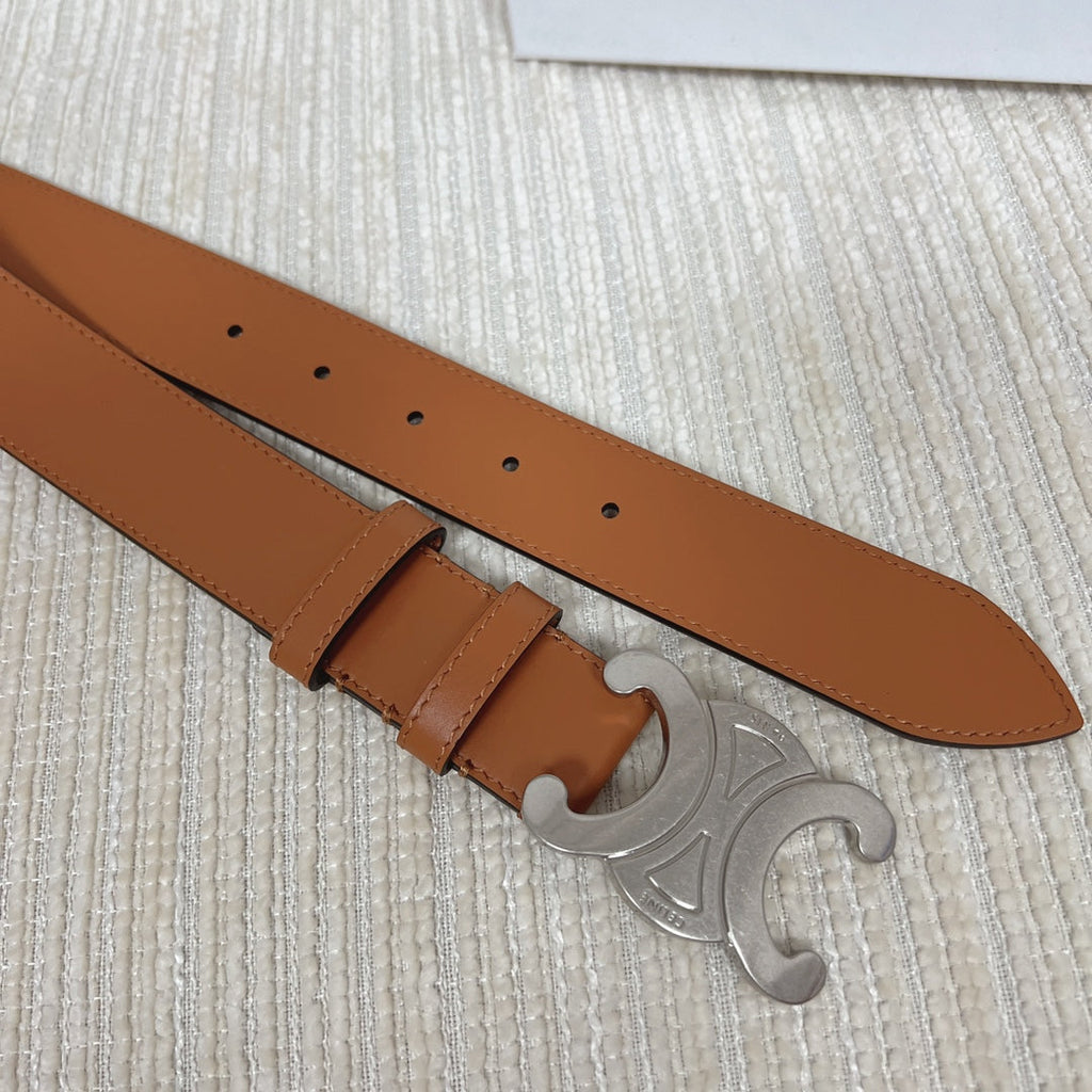 CELINE Triomphe Belt 35mm Tan Calfskin Shw