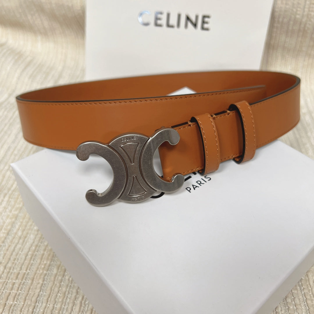 CELINE Triomphe Belt 35mm Tan Calfskin Shw