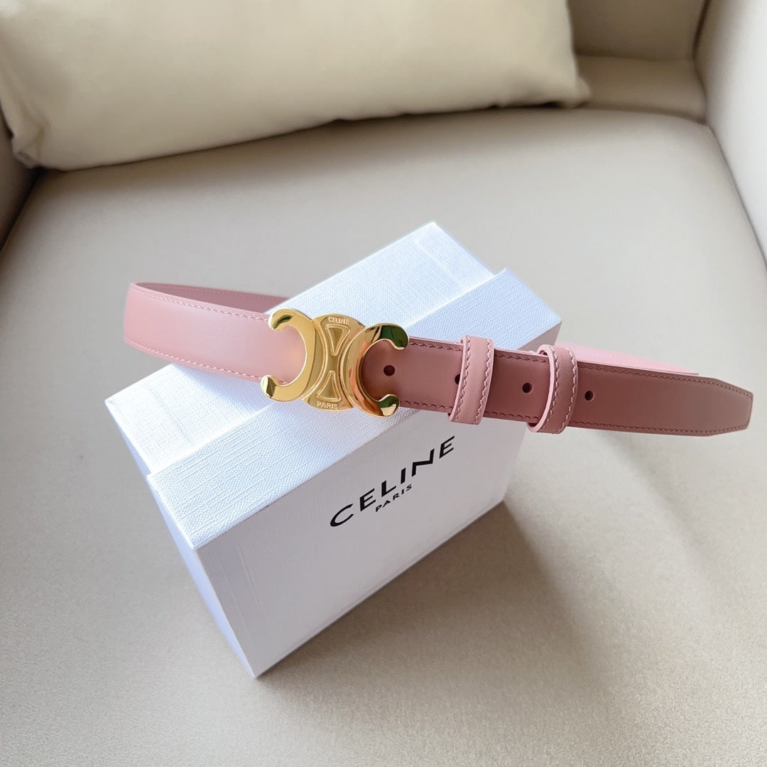 CELINE CL MEDIUM 25 MM TRIOMPHE BELT IN PEACHY PINK LEATHER GOLD HARDWARE