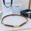 CELINE SMALL 18 MM GOURMETTE TRIOMPHE ADJUSTABLE BELT IN BRONZE BROWN LEATHER GOLD HARDWARE