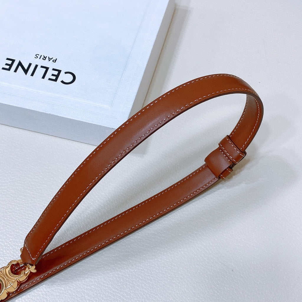 CELINE CL SMALL 18 MM GOURMETTE TRIOMPHE ADJUSTABLE BELT IN BRONZE BROWN LEATHER GOLD HARDWARE