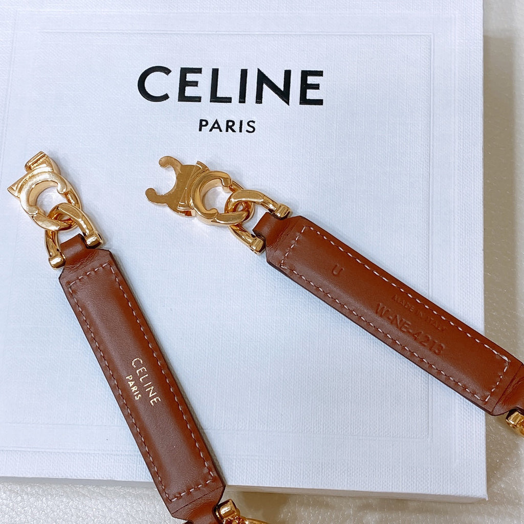 CELINE SMALL 18 MM GOURMETTE TRIOMPHE ADJUSTABLE BELT IN BRONZE BROWN LEATHER GOLD HARDWARE
