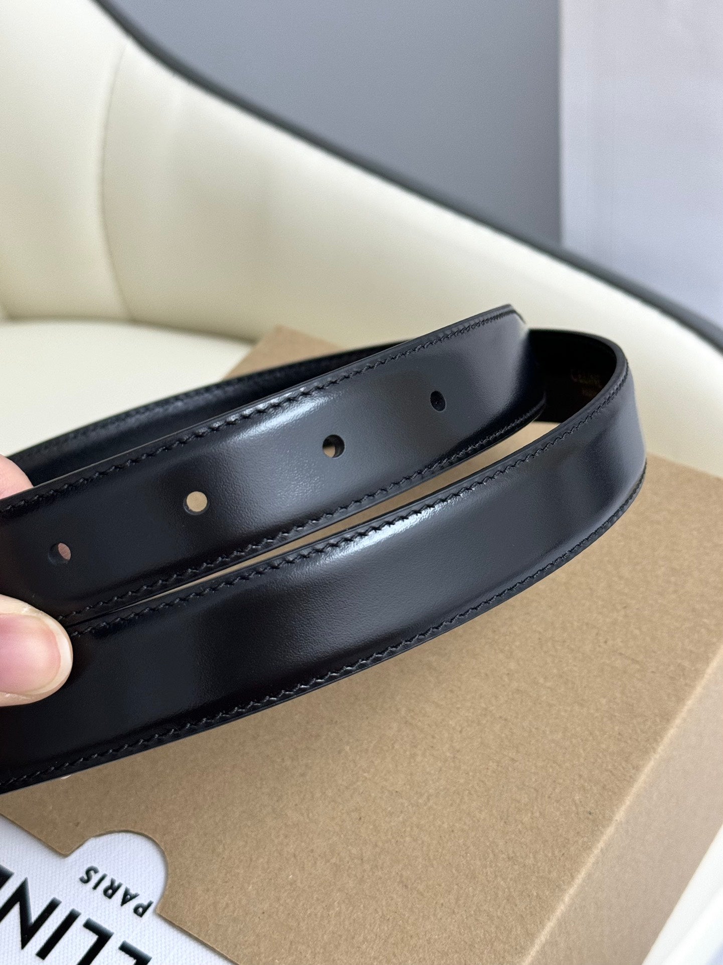 CELINE MEDIUM TRIOMPHE BELT 25MM BLACK LEATHER GOLD HARDWARE