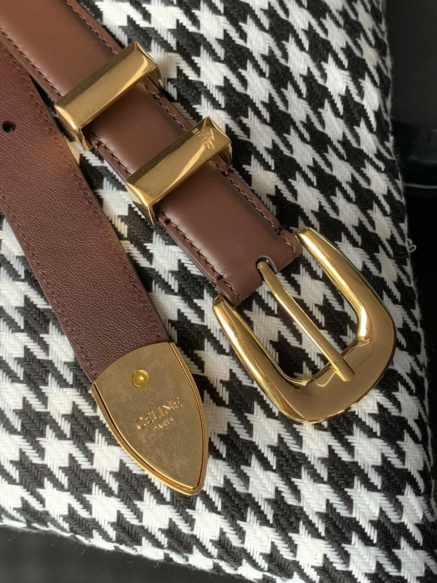 CELINE BELT 25MM MEDIUM WESTERN IN DARK BROWN CALFSKIN GOLD BUCKLE