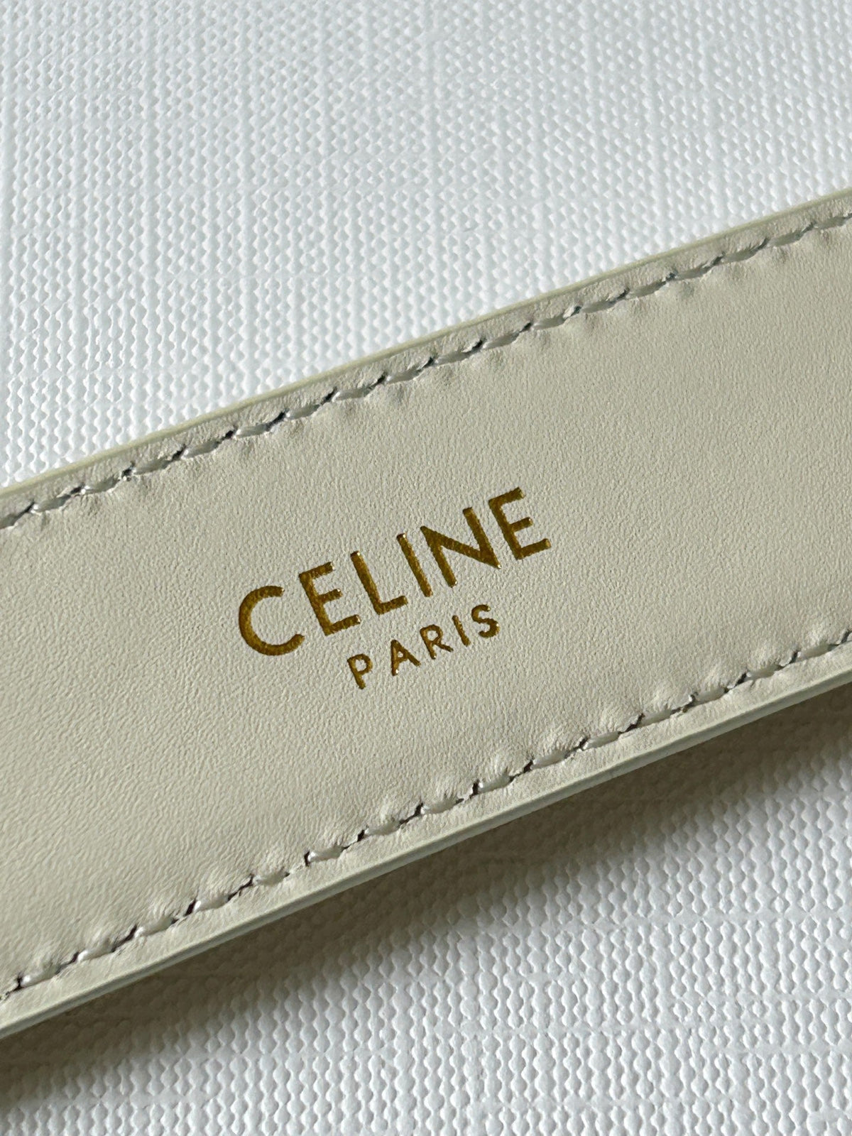 CELINE TRIOMPHE BELT 24MM IN WHITE CALFSKIN WITH LEATHER BUCKLE